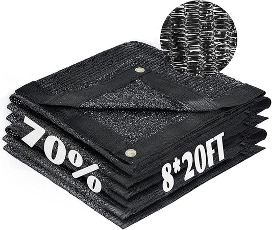 Cool Area 70% Sun Shade Cloth Mesh Tarp with Grommets for Plant Cover 8x20ft Patio Canopy Garden Pergola Greenhouse Car Barn Kennel Black