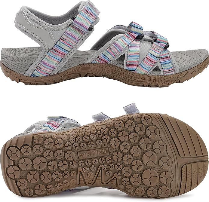 WHITIN Women’s Hiking Sandals with Arch Support | Adjustable Hook and Loop Straps | Durable Sport Sandals for Outdoor Adventure