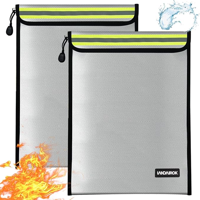 2PCS 15"x11" Fireproof Document Money Bag Home Office Travel Fireproof Safe Storage Pouch for A4 Document Cash Money Valuables Jewelry Passport Currency Keys Tablet Power Bank Lipo Battery