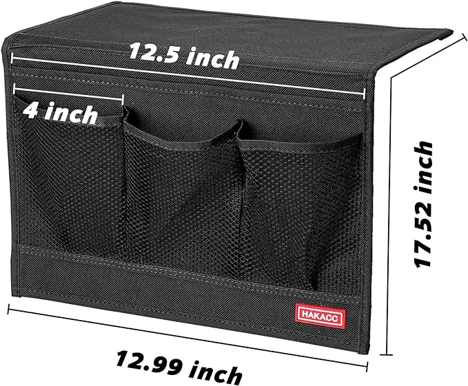 HAKACC Bedside Storage Organizer with Pockets，Bedside Caddy,Remote Control Holder Armchair Couch Caddy Sofa Armrest Bag，bed accessories,Black