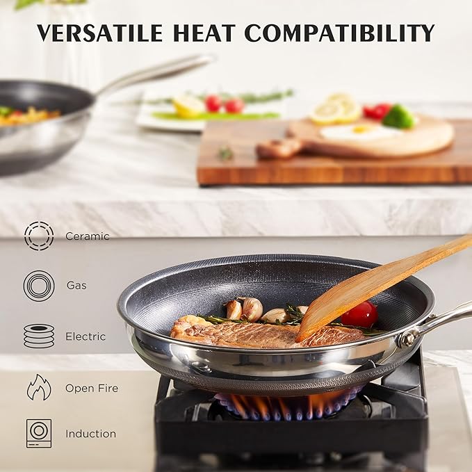 KITEXPERT Non Stick Frying Pans without Lid, 8" Titanium Ceramic Pan Nonstick Stainless Steel Skillet, PFAS PFOA & PTFE Free, Quick-Cool Handle, Dishwasher & Oven Safe, Compatible with All Cooktops