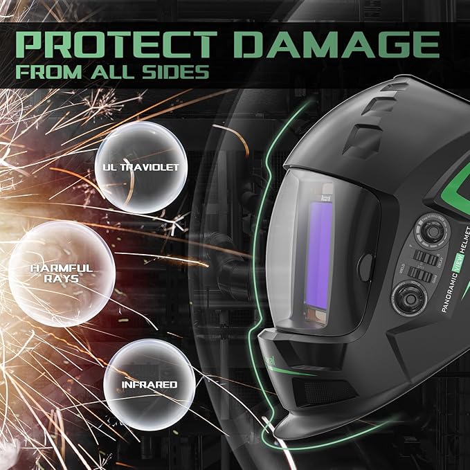 3.94" x 3.66" Large Viewing Hemispherical lense Welding Helmet，1/1/1/1 True Color Auto Darkening Welding Hood Mask，4 Arc Sensor Wide Shade for TIG MIG ARC Plasma Cut,Grinding