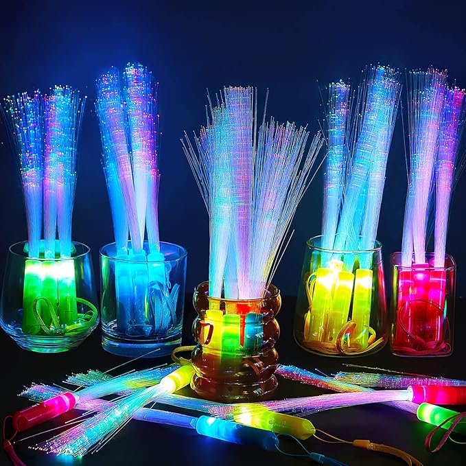 Lewtemi 300 Pcs Fiber Optic Wands Bulk Light up Glow Stick Fiber Optic Sticks Glow in The Dark Party Supplies LED Colorful Flashing Wands for Wedding Party Favors(Bright Color)