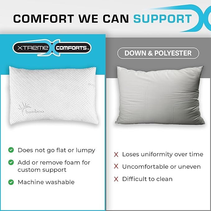 Xtreme Comforts Pillows for Sleeping - GreenGuard Gold Certified Adjustable King Memory Foam Pillow for Side, Back & Stomach Sleepers w/ Removable Cooling Zipper Cover - Made in The USA