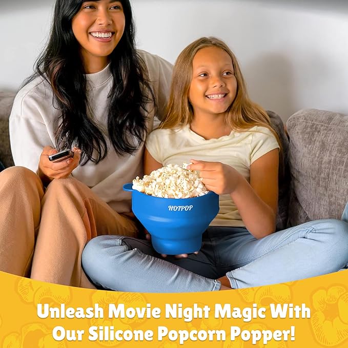 Popco Silicone Popcorn Maker - Microwave Popcorn Popper with Handles - Collapsible Bowl, Heat-Resistant, Easy to Clean, Ideal for Family Movie Nights, 15-Cup Capacity - Light Blue