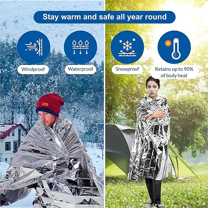 Emergency Foil Thermal Blanket (Pack of 50), 210 x 160 cm (82" x 63") Emergency shelter Survival Reflective Blankets Perfect for Outdoors, Hiking, Survival, Marathons or First Aid