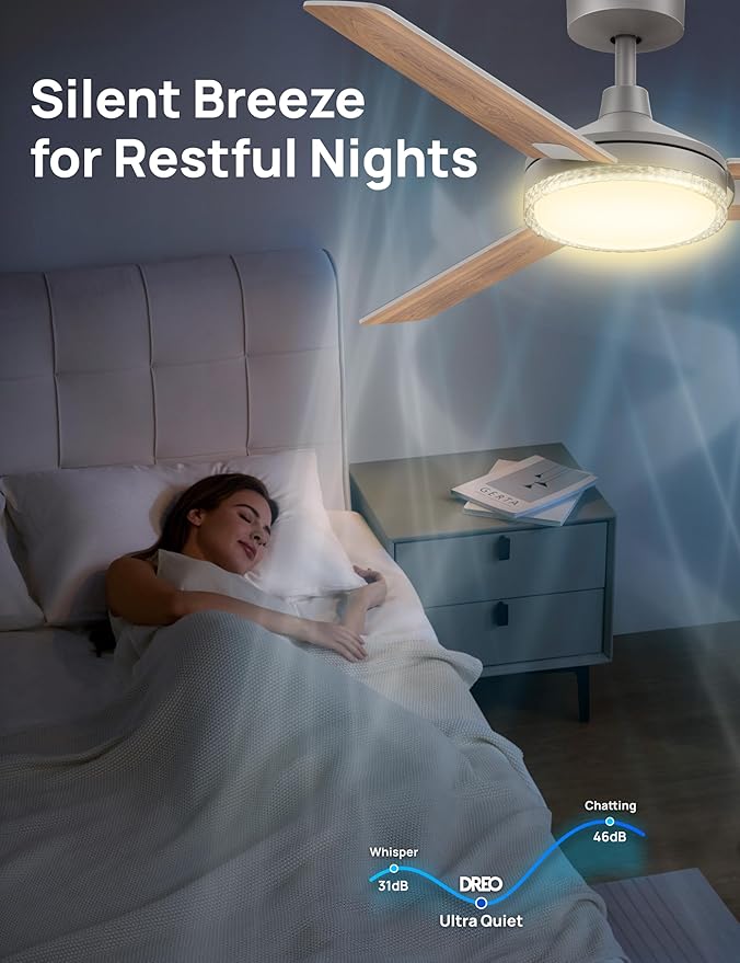 Dreo Smart Ceiling Fans with Lights, 52 Inch Grey Ceiling Fan, 12 Speeds & 3 Fan Modes, Stepless Color Tones, Dimmable LED Light, 1-12H Timer, Quiet DC Motor, Remote/APP/Alexa/Wall Switch Control