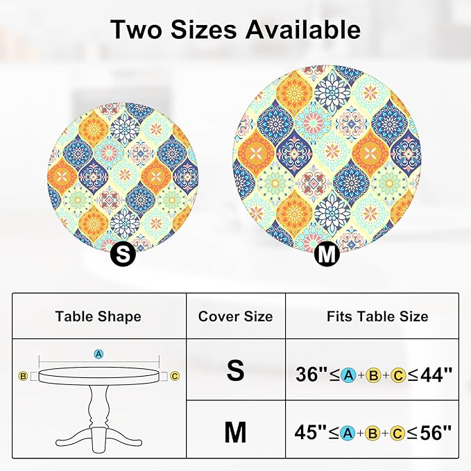 Round Tablecloth Fitted Elastic Table Cover Waterproof Table Cloth for Dinner, Party, Picnic,Camping, Round Table Cover for Indoor Outdoor