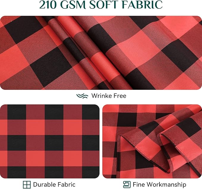 Softalker Christmas Gingham Checkered Rectangle Tablecloth - Buffalo Plaid Farmhouse Table Cloth Waterproof Stain Resistant Table Cover for Kitchen/Party/Holiday - Black and Red, 54 x 78 Inch