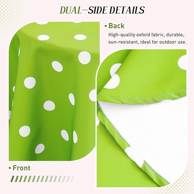 Poise3EHome 60X120 Outdoor/Indoor Waterproof Spillproof Rectangle Tablecloth with Umbrella Hole Zipper for Camping Picnic Party Patio Table Spring, Green Polka Dot