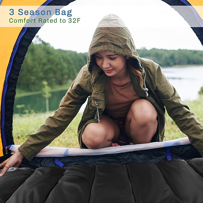Sleeping Bag - Lightweight Envelope-Style 32F Rated Outdoor Sleeping Bag with Hood and Carry Case for Backpacking, Camping and Hiking by Wakeman (Navy)