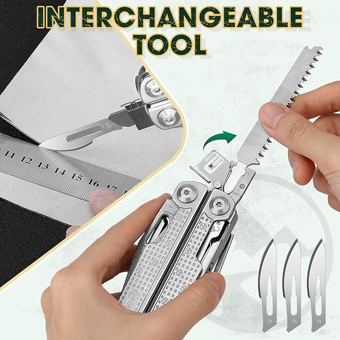 Multitools Pliers Pro, Upgraded Multi Tool With Damascus Knife, Replaceable Wire Cutters and Screwdirver Set, Foldable Multitools with Scissors, Screwdriver, Ideal for Camping,Survival, Repair