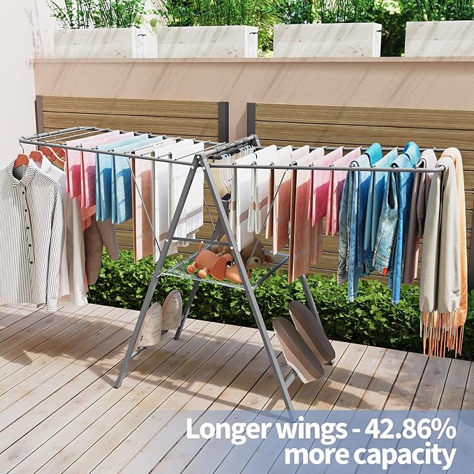 APEXCHASER Ultra Thin Drying Rack for Clothing, Foldable Clothes Drying Rack with Enhanced Capacity, Convenient and Space-Saving Laundry Rack with Adjustable Wings