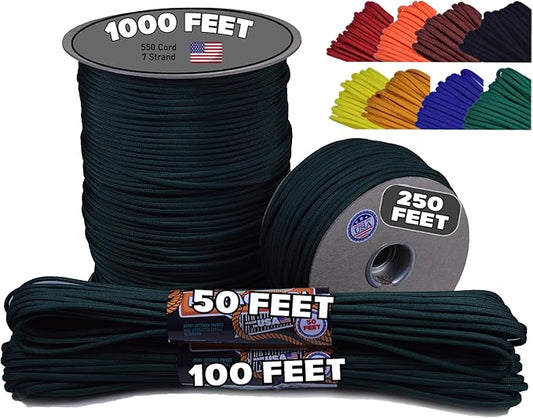 BORED? PARACORD! 550 lb Paracord - Ideal for Crafting, Camping, DIY Projects, Active & Military Outdoors - Strong Survival Rope - Tactical Parachute Cord Type III - Hunter Green 250 Feet