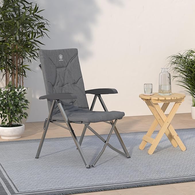 EVER ADVANCED Folding Camping Recliner Chair Fully Padded with Adjustable High Back Support Portable for Adults Patio Reclining Chair