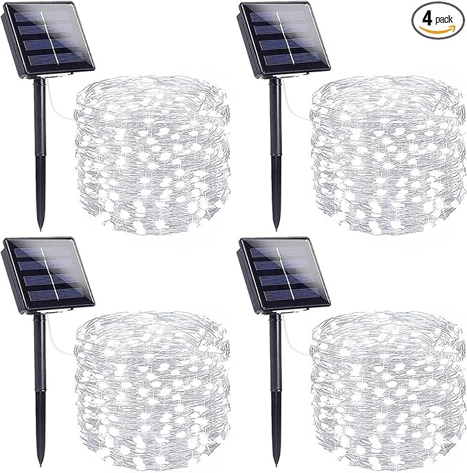 4 Pack Solar String Lights Outdoor, Extra-Long 400LED Solar Fairy Lights Waterproof, Outdoor Twinkle Light Silver Wire 8 Modes Fairy Light for Tree Garden Party Xmas Wedding Decor (Cool White)