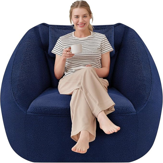 HABUTWAY Inflatable Bean Bag Chairs for Adult Blow up Chair Portable Inflatable Bean Bag Couch w/Electric Air Pump,Handle & Side Pocket for Movie Night Reading Gaming Living Room - Dark Blue