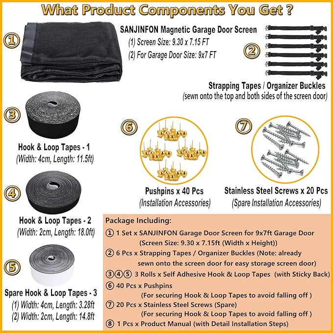 Garage Door Mesh Screen Kit 9x7 FT - Retractable Magnetic Net Screen Door for 1 Car Garage 9x7ft, Durable Fiberglass Mesh Blocks Bugs & Enhances Privacy - Great for Patio Porch Outdoor Use