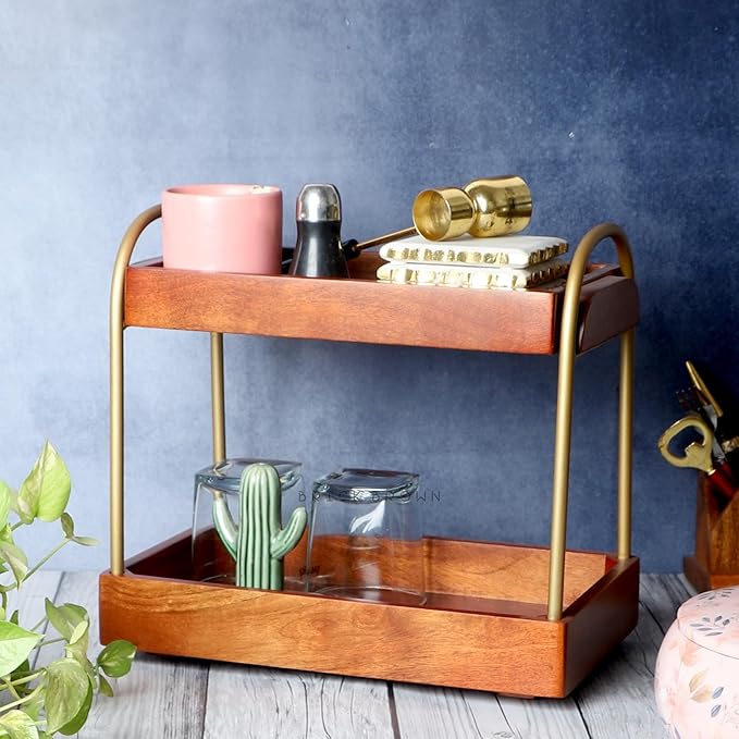 Premium CasaDuo Multipurpose Organizer Rack for Cosmetics Storage | Display Holder | Bathroom Dresser Countertop|Kitchen Organizer in Mahogany Finish (Self Assembly)