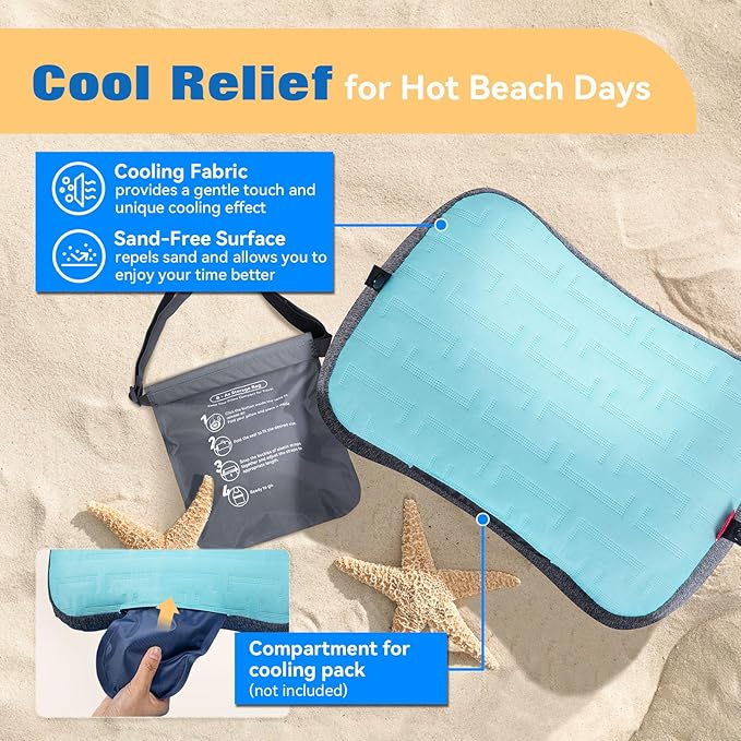 Hikenture Beach Pillow for Sand, Washable Inflatable Pillows for Pool, Portable Camping Pillows with Removable Cover, Soft Air Sand Pillow Built-in Sandbag for Backpacking, Beach Chair