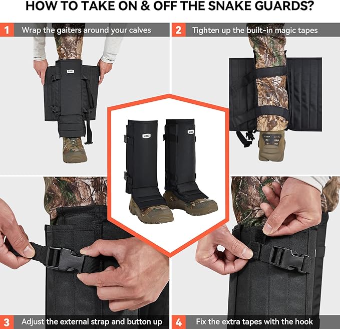 Snake Gaiters Snake Chaps, Waterproof Lower Legs Snake Guards, Snake Bite Protective Gaiters, Anti-Snake Gaiters for Men/Women, Adjustable Size for Hunting/Hiking/Farm Working