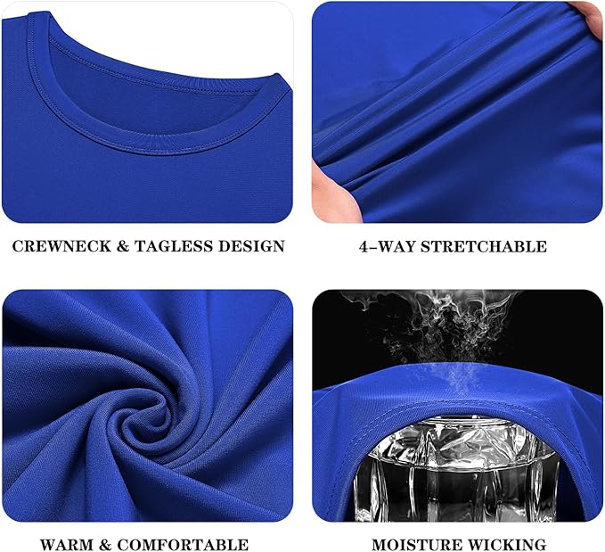 URRU Thermal Underwear for Men High Stretch Fleece Lined Long Sleeve Crewneck Thermal Shirts Base Layer Top Men Cold Weather