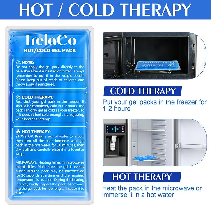 TrelaCo 10 Pcs Gel Ice Packs Reusable 9.4" x 4.7" Soft Flexible Ice Pack for Injuries Hot and Cold Compress for Knee Shoulder Head Neck Ankle Wrist Elbow Arm Foot Headaches Surgery