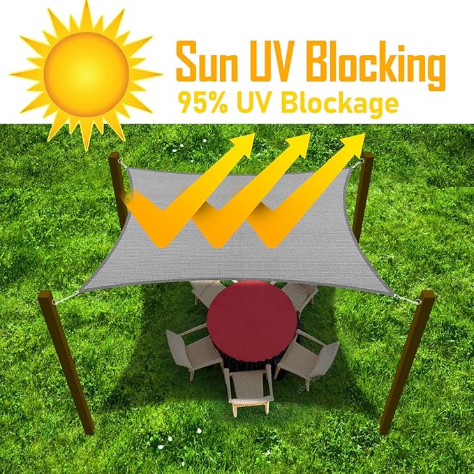 16' x 17' Grey Outdoor Sun Shade Sail Canopy ??UV Resistant Permeable Awning Fabric for Patio, Garden, Backyard, Pergola, Carport, Lawn Shelter Cover