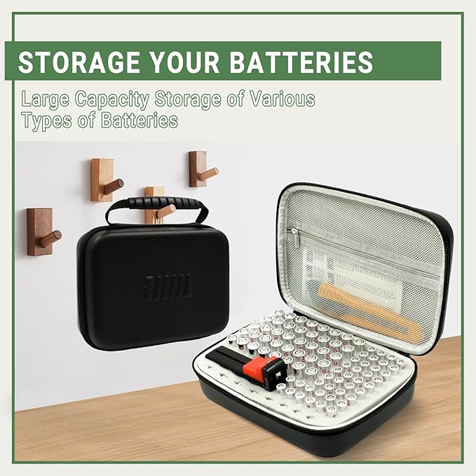 Battery Organizer Storage Case with Tester for AA AAA Button Battery Holder Carrying 3 Batteries Variety Pack 88 Batteries Zipper Mesh Bag (Batteries Not Included)