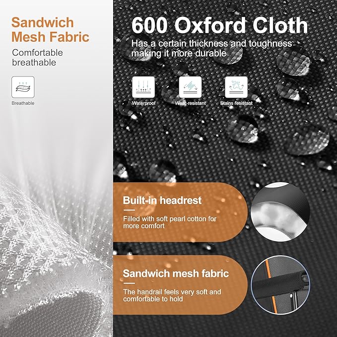 LET'S CAMP Oversized Camping Chairs 29.52" High Back Heavy Duty Lawn Chair Support 500LBS, Portable Collapsible Chair with Cup Holder, Side Pocket,2 Pack(Black)