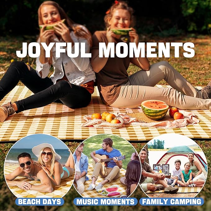 TigeJoy Extra Large Picnic Blanket Waterproof Foldable 80''x100'', Outdoor Picnic Mat Beach Blanket Sandproof for Park, Grass, Travel, Hiking, Camping Essentials, Gingham Picnic Blanket