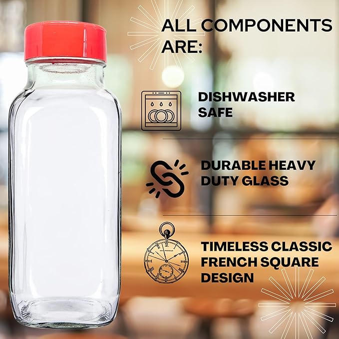 JARMING COLLECTIONS 16 oz Glass French Square Spice Jars with Shaker Lids - Elegant Design for Food Storage and Kitchen Organization - Enhance Your Spice Storage – Made in USA