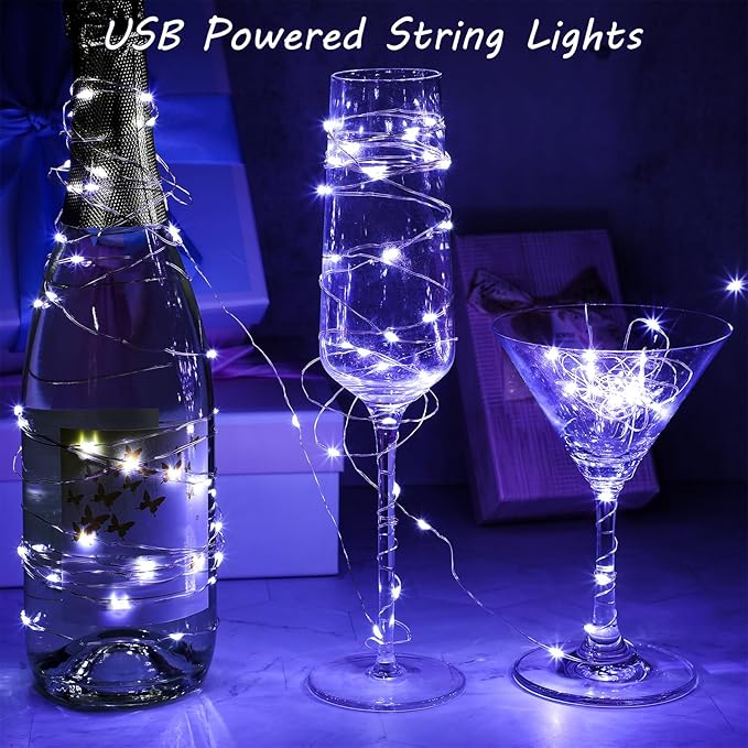 Macarrie 6 Pcs USB String Lights 33 ft 100 LED Fairy Lights Powered String for Christmas Indoor Outdoor Wedding Party Tree Home Festival Garden Decoration (Cool White)