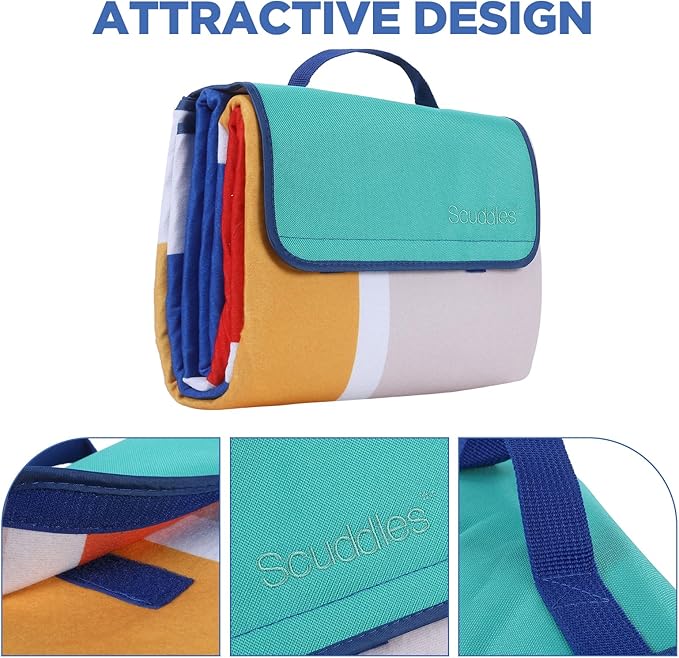 scuddles Extra Large Picnic Blanket – 79" x 59" Waterproof Outdoor Mat with 3-Layer Comfort Design, Easy Fold & Carry Strap for Beach, Camping, Hiking, Park & Family Fun