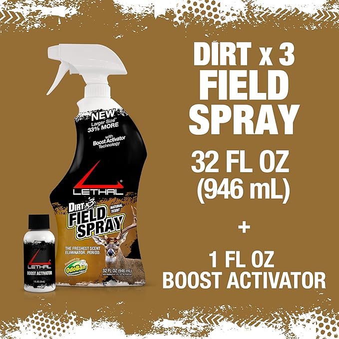 Lethal Original Field Spray with Human Scent Eliminating Agent for Hunting Clothes, Gear, and Equipment, Made in The USA, Unscented, 32 Ounce Spray Bottle