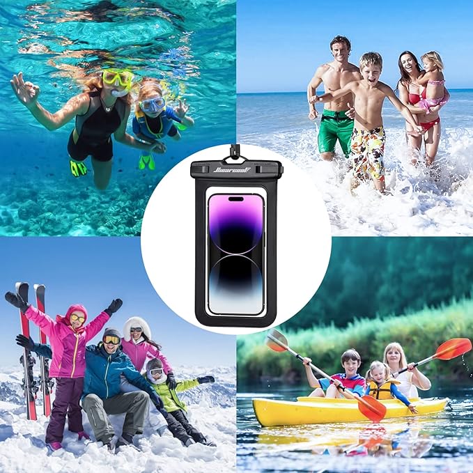 Hiearcool Waterproof Phone Pouch, Waterproof Phone Case, Waterproof Cellphone Pouch Under Water Beach Accessories for iPhone -Black&Orange -2Pack