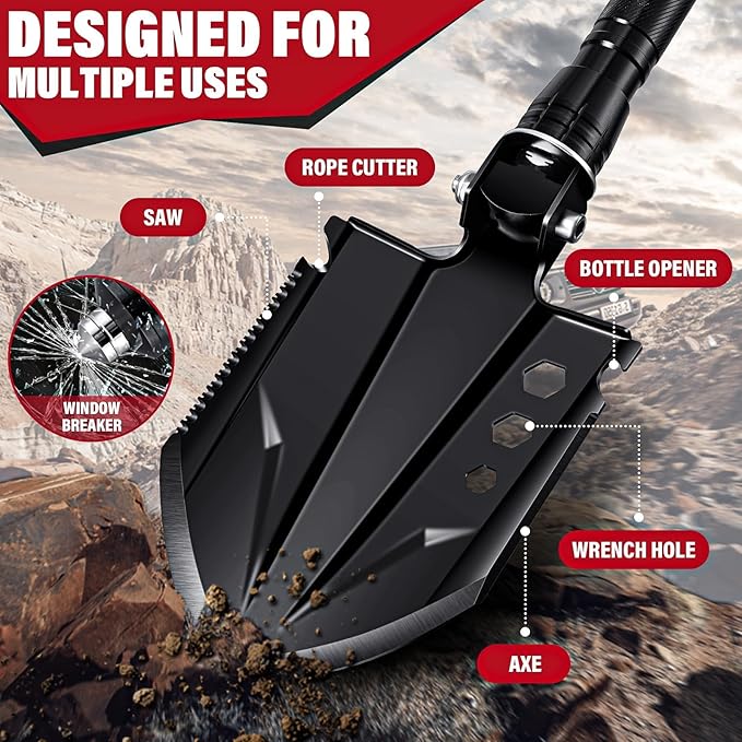 Golden Bird Survival Shovel Set - Multi-Tool Folding Camping Shovel with Carrying Case for Outdoor, 30 Inch Lengthened Handle Tactical Shovels, Off-Road, Gardening, Beach, Sand & Snow, Car Emergency