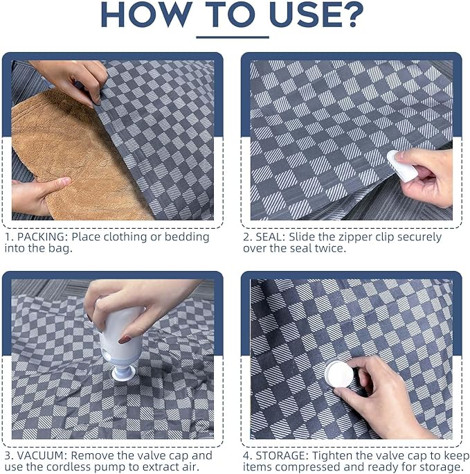 Vacuum Seal Bags for Clothing Travel w/Wireless Pump, Space Saver Vacuum Storage Organizer Bag for Luggage, Seal Compression Packing Bags for Clothes & Blankets 6 Pack (Compression bag)