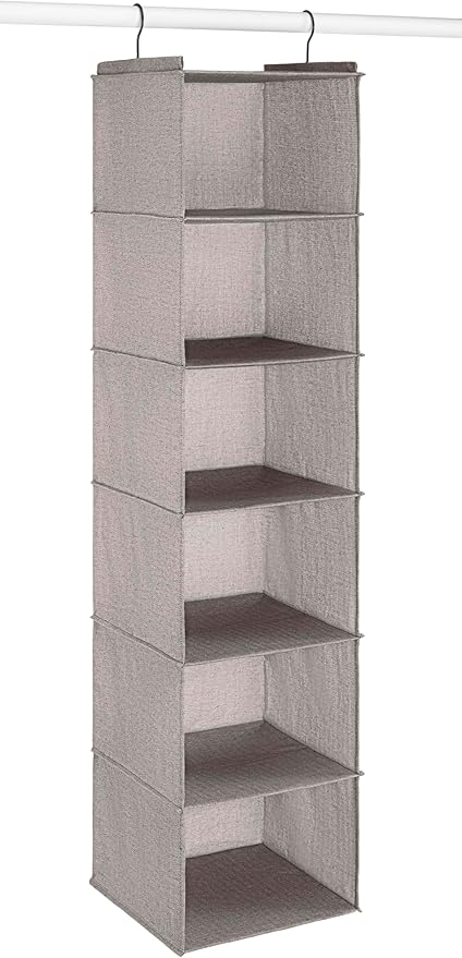 Whitmor Hanging Accessory Shelves - 6 Section Closet Organizer - Light Grey