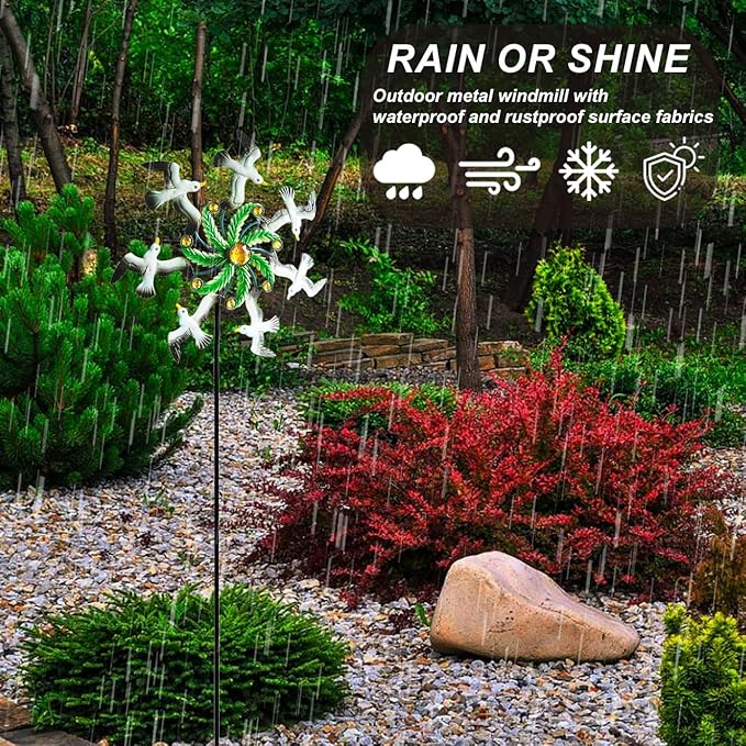 Seagull Wind Spinners - 39" Ocean-Themed Metal Wind Sculptures Garden Stake Art, 13.5” Windmill Yard Kinetic, Outdoor Decor for Patio & Lawn - Metal Beach Sculpture with Seagull Design