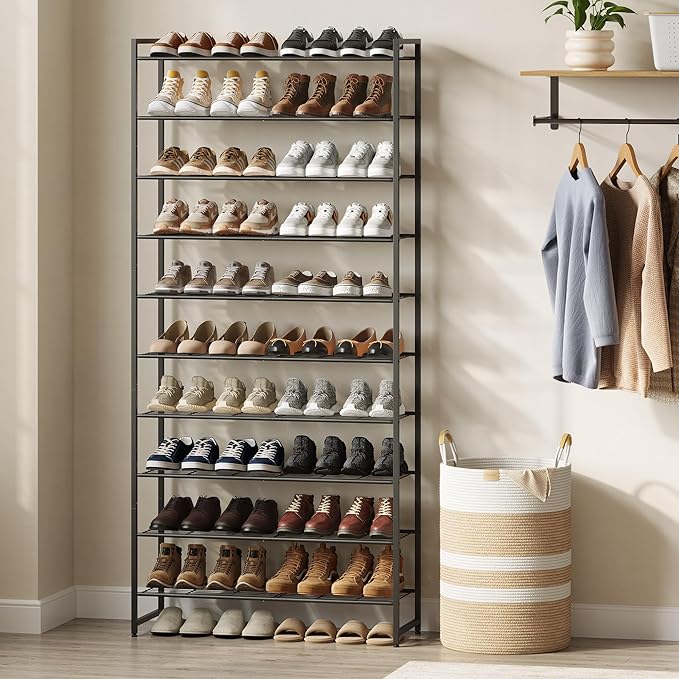 Shoe Rack for Closet, Metal Shoe Organizer, 10 Tier Garage Shoe Rack Max Holds 50 Pairs,Shoe Storage Shelf,Entryway, Black