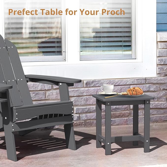 LUE BONA Outdoor Side Table, HDPS Small Outdoor Adirondack Side Tables, Outside End Table for Patio, Porch, Deck, Pool, Weather Resistant/Easy Maintenance, Dark Gray