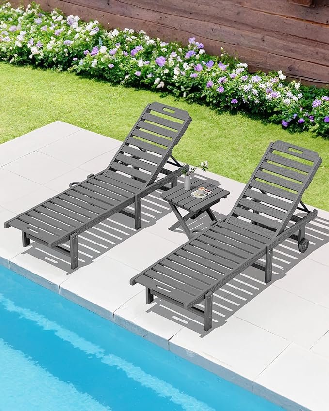 SERWALL Folding Outdoor Side Table Set of 2, Portable Adirondack Side Table, Gray