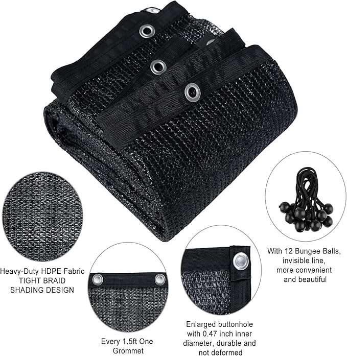 Agfabric 60% Shade Cloth 10X 20ft Sun Shade Fabric Greenhouse Shade Cloth Cover with Grommets Black