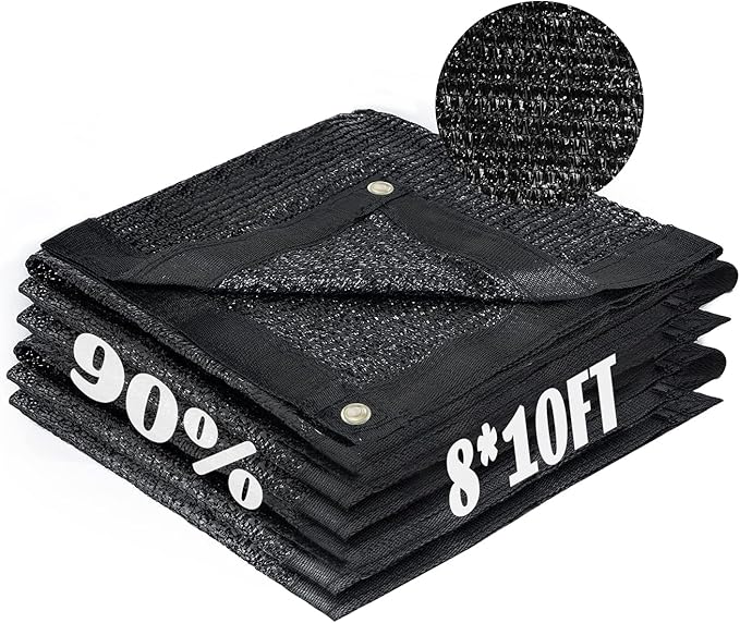 Cool Area 90% Sun Shade Cloth Mesh Tarp with Grommets for Plant Cover 8x10ft Patio Canopy Garden Pergola Blackhouse Car Barn Kennel Black