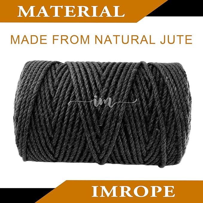 4mm x 300 Feet Black Jute Rope, Twine for Gardening Tomato Climbing Plant Tie Floristry Crafts Gift Wrapping Packing Decor