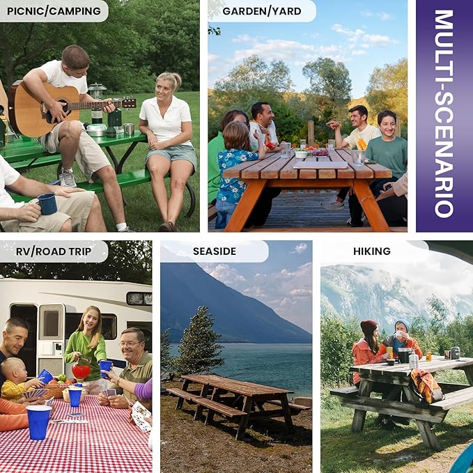 Picnic Table Cover with Bench Covers Fitted Elastic Non Slip Heat Resistant Camping Tablecloths for 8 Feet Rectangular Tables Travel Trailers Gadgets Summer Garden Supplies Gifts for Friends