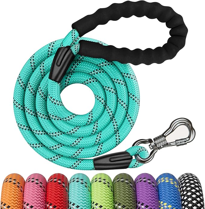 NTR 6FT Heavy Duty Dog Leash Teal Rope Dog Leash with Swivel Lockable Hook and Comfortable Padded Handle Cat Puppy Leash Lead Small Medium Large Dogs Training Playing Camping,or Backyard 6ft*1/2Inch