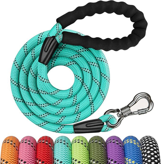 NTR 6FT Heavy Duty Dog Leash Teal Rope Dog Leash with Swivel Lockable Hook and Comfortable Padded Handle Cat Puppy Leash Lead Small Medium Large Dogs Training Playing Camping,or Backyard 6ft*1/2Inch