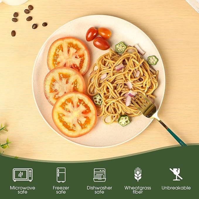 Dinner Plates Set of 8, Microwave and Dishwasher Safe Wheat Straw Dinnerware Plates for Kitchen, Unbreakable Kids Plates with 4 Colors, Suitable for picnics and party. (9 inch)